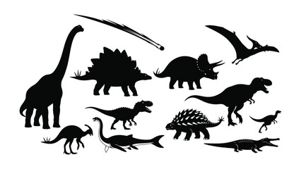 Jurassic Silhouette: A dynamic composition of prehistoric giants, depicted in elegant black silhouettes against a neutral backdrop. Capturing the age of Dinosaurs and their ancient majesty