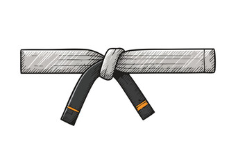 A stylized illustration of a black belt karate gi with a knot, labeled 'Strength Honor Symbol.' Bold graphic design, orange background. Perfect for martial arts, fitness, or achievement themes.