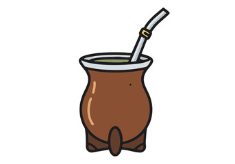 A stylized illustration of a mate gourd with a straw, representing Uruguay's social tradition. Simple, graphic design with a focus on cultural identity.