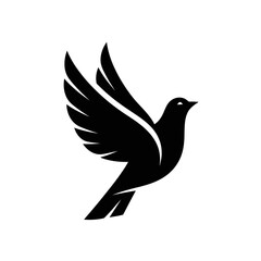 Fototapeta premium A stylized black silhouette of a bird with spread wings in flight against a white background design element