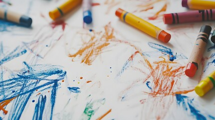 Creative art crayon drawing on paper texture background for kids education and school supplies concept art work