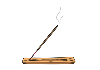 stylized illustration depicts a burning incense stick with smoke labeled -cestral prayer scent- The design features a wooden holder and a simple calming aesthetic