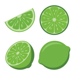 Assorted Green Lime Slices and Halves for Culinary Garnishes and Refreshing Drink Ingredients Illustration