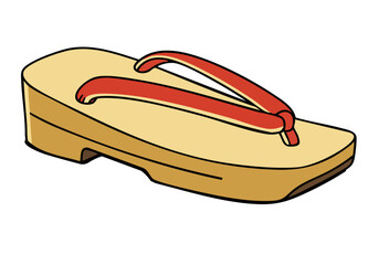 A stylized illustration of traditional Japanese obon sandals. Warm tones and simple lines create a visually appealing graphic. Perfect for cultural or travel themes.
