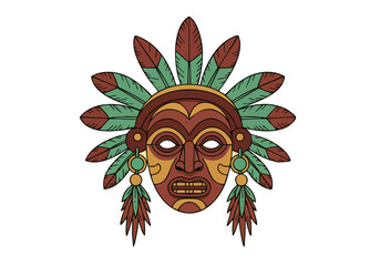 A stylized Native American mask dance spirit illustration. Bold lines and earthy tones create a striking, graphic design. Perfect for cultural themes and decorative projects.