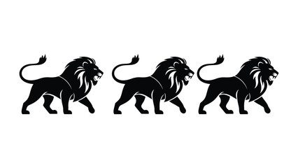 Majestic Lion Silhouette Trio: A powerful black silhouette of a lion in motion. The image embodies the king of the jungle with its iconic mane, symbolizing strength and dominance.