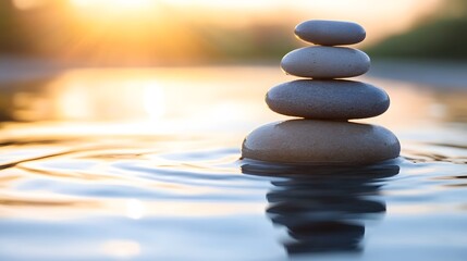 Obraz premium Zen stones stacked in water for mindfulness and meditation wellness and spa concept for relaxation peace