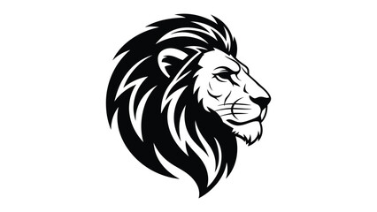 Lion Head Profile: A powerful black and white graphic of a lion's profile, exuding strength and majesty, ideal for logos, designs, and conveying a sense of royalty. 