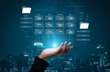 Project management system showing workflow stages, task progress, and review status. Task progress tracks completion, task progress improves workflow, and task progress ensures visibility. Vouch