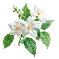 Beautiful white flowers and green leaves on a black background a botanical illustration