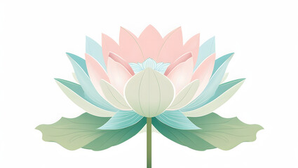 Fototapeta premium Symmetrical Lotus Flower Clipart in Soft Pastel Shades – Elegant Vector Illustration on White Background for Spiritual, Floral, and Wellness Designs