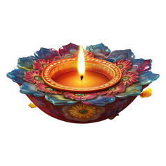Diya Lamp with Floral Design with Transparent Background
