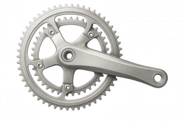 Close-up of a bicycle crankset against a transparent background, showcasing the mechanics of cycling and powering adventure