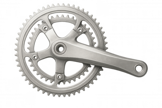 Close-up of a bicycle crankset against a transparent background, showcasing the mechanics of cycling and powering adventure
