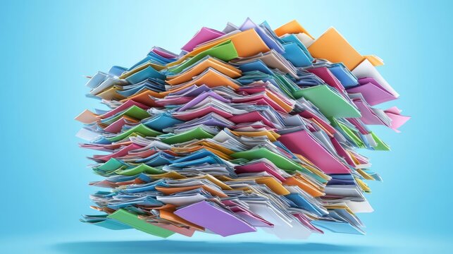 A colorful stack of folders representing organization and productivity in a modern office environment.