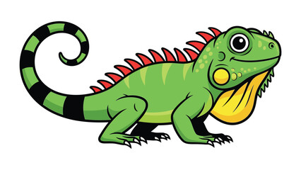Animated Iguana: This captivating illustration presents a vibrant, cartoon iguana with a keen, friendly expression. The meticulously designed iguana showcases intricate scales.
