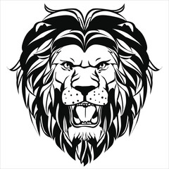 Lion Front Open Face Sillouette Vector Isloated On White Background