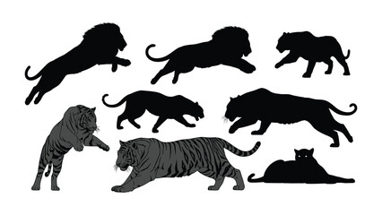 Lion Silhouette: A collection of bold black lion silhouettes in different poses. These dynamic illustrations exude strength and power, perfect for graphic design.