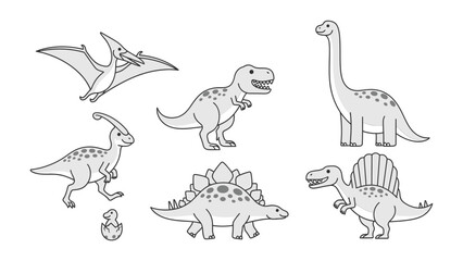 Ancient Wonders: A detailed depiction of diverse prehistoric dinosaurs comes alive through a stylized artistic illustration that brings the past to life. © mahmuda428