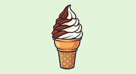 Delightful Swirl: A Cartoon Illustration of a Chocolate and Vanilla Ice Cream Cone
