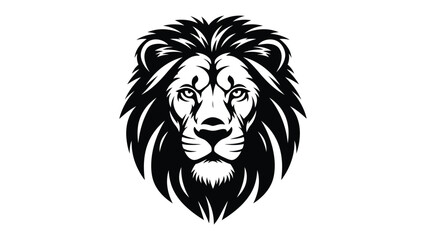 Majestic Lion's Gaze: A striking black and white illustration of a lion's head, exuding strength and pride, with an intense, forward-facing gaze.