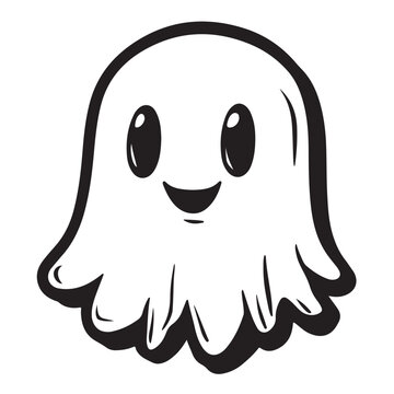Vector illustration of white ghost. Halloween spooky monster, scary spirit or poltergeist flying in night.