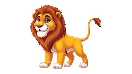 Lion Cartoon Character Illustration: A charming cartoon lion with a vibrant mane, a friendly smile, and a regal pose. This illustration perfectly embodies the king of the jungle.