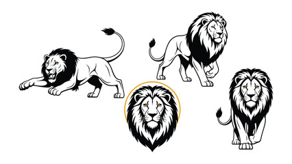 Majestic Lion Portrait Pack: A set of four striking lion illustrations, showcasing the king of the jungle in dynamic poses, ready to command attention.