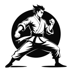 Silhouette of a Karate Practitioner Demonstrating a Side Kick Technique, Wearing Traditional Gi Uniform and Belt with Focused Determination