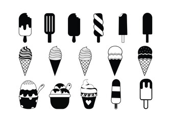 Ice Cream, Ice Cream Vector Bundle, Ice cream Clipart, Ice cream Silhouette.	

