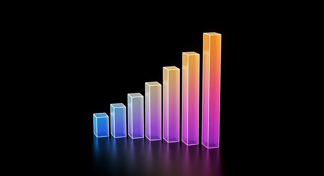 Colorful 3d Bar Chart with Neon Glow on Dark Background