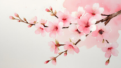 Fototapeta premium Delicate Sakura Blossom Clipart in Light Pink Watercolor Effect – Hand-Painted Cherry Blossom Flower Isolated on White Background for Spring and Floral Designs