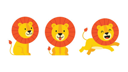Playful Lion Trio: A trio of charming cartoon lions, each radiating joy with distinct poses. This cheerful scene embodies the spirit of fun and animation, ready to bring delight.