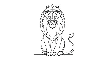 Majestic Lion King: A regal line art illustration of a lion wearing a crown, embodying power and authority. This image is perfect for conveying strength and leadership.