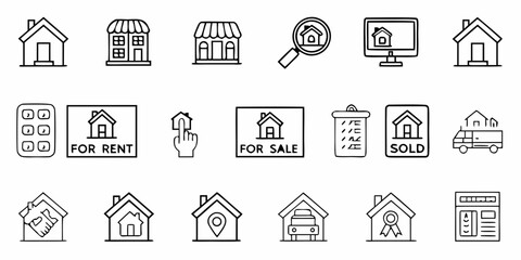 Collection of real estate icons for buying selling and renting homes
