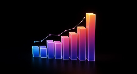 Colorful Neon Graph Chart Showing Growth and Progress on Black Background