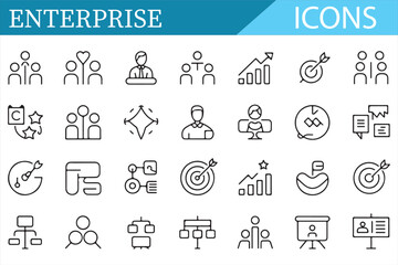 Icon Set Representing Organizational Growth, Leadership, and Strategy