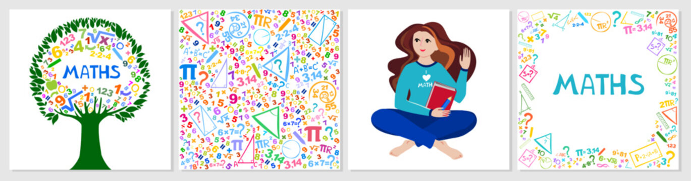 Set of web page design templates for mental math school, math course, creative kids.  Math. Modern design vector illustration concept for website development. I love math. Concept of education. 