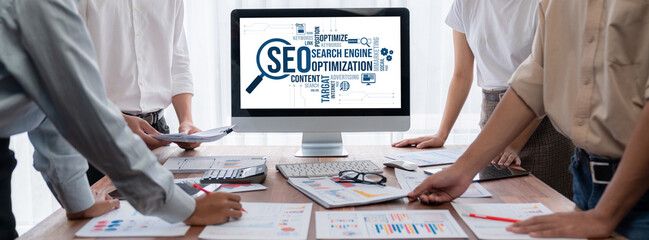 SEO search engine optimization for brisk e-commerce and online retail business showing on computer...
