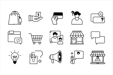 Shopping icons set with vector symbols for e-commerce web and business design isolated on white background