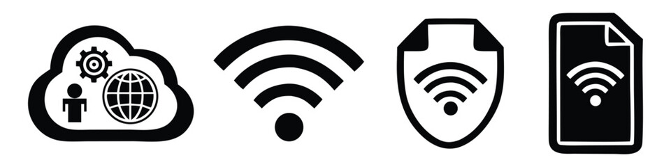 Black icons for cloud computing wifi security and data transfer cloud computing icon