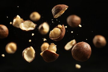 realistic photo macadamia falling on a black background --ar 3:2 --v 6.1 Job ID: 2227b36d-58f6-49e2-97b3-35505ab601b1