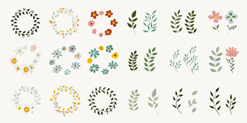 Collection of floral wreaths and botanical elements