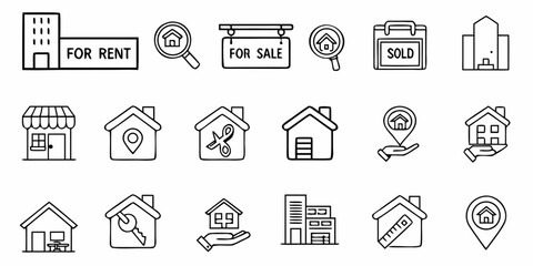 Real estate icons for buying selling renting and property services