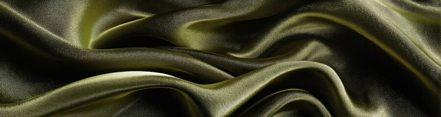 Close-up view of olive-green silk fabric with flowing drapes