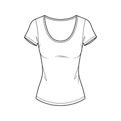 Womens Scoop Neck Short Sleeve Fitted TShirt Technical Fashion Flat Sketch Drawing