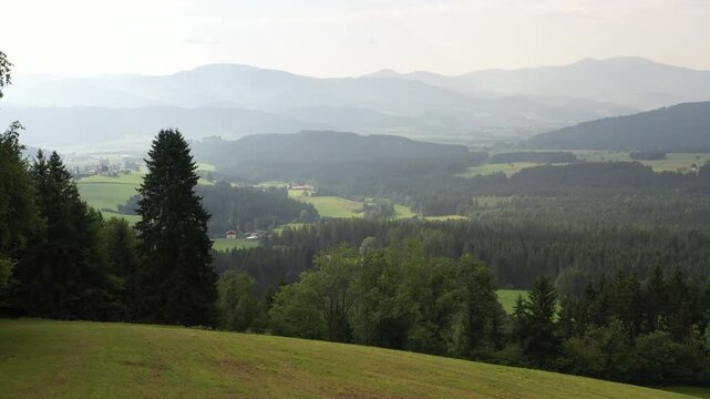 an aerial revealing scene of the Alps near Spielberg Austria.