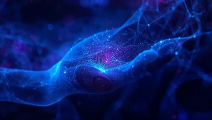 Obraz premium Futuristic artificial intelligence concept with glowing neural network and digital data streams in sleek modern design