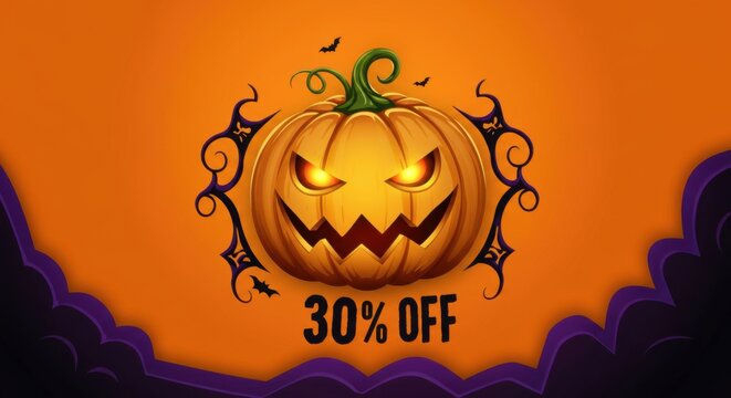 Halloween badge showing 30% off with bold orange theme - Powered by Adobe