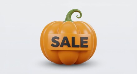 3D orange jack-o’-lantern with promotional tag on minimal white surface